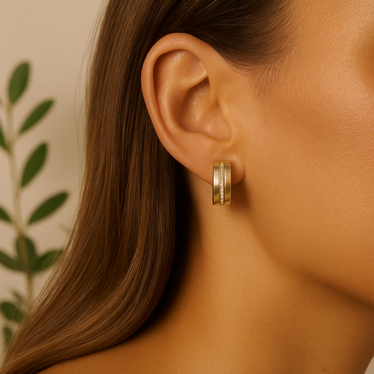 Yellow Gold Diamond Row Earrings 14K