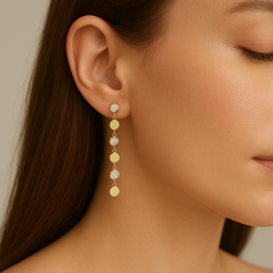 Alternating Round and Bead Drop Earrings 14K