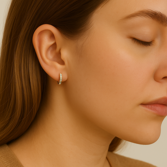 Baguette Diamond Huggie Earrings 14K