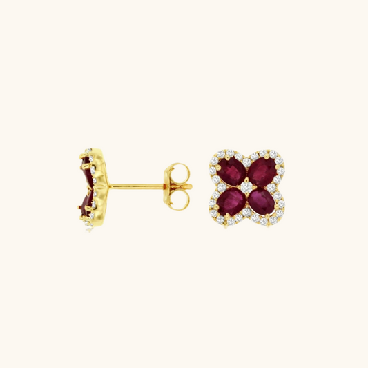 Ruby & Diamond Yellow Gold Earrings 14K
