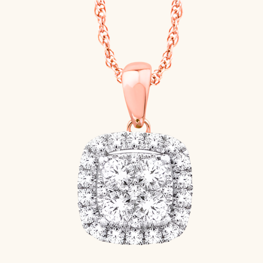 Rose Gold Chain Diamond Cushion Pendant 14K