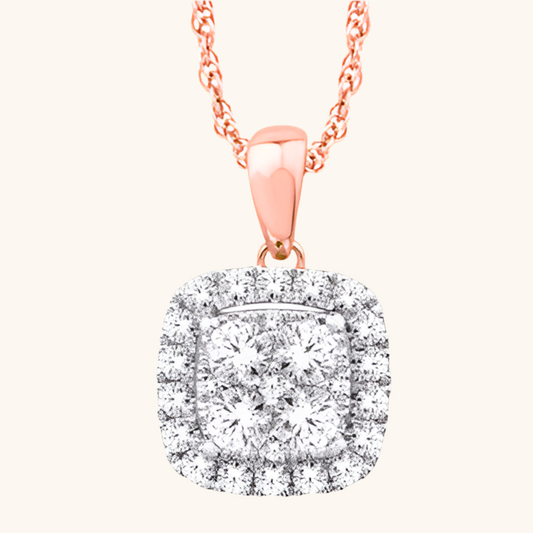 Rose Gold Chain Diamond Cushion Pendant 14K
