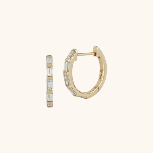 Baguette Diamond Huggie Earrings 14K