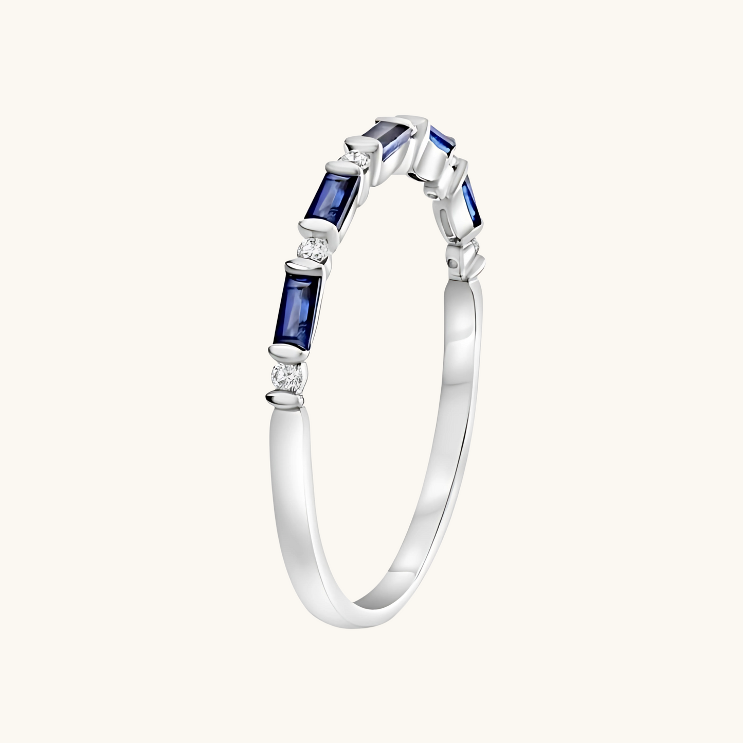 White Gold Sapphire & Diamond Ring 14K