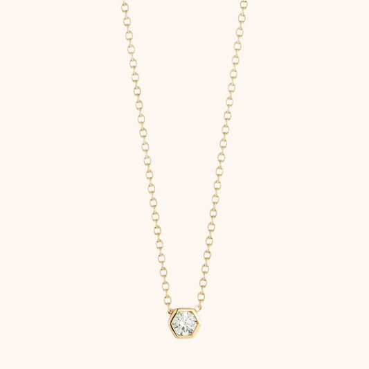 Hexagon Bezel Set Solitaire Diamond Pendant