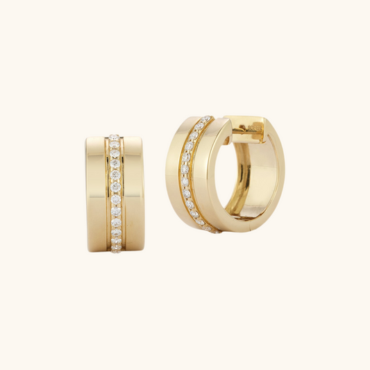 Yellow Gold Diamond Row Earrings 14K