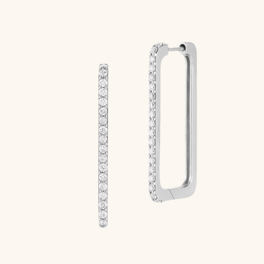 Rectangular Shape Diamond Huggie Earrings
