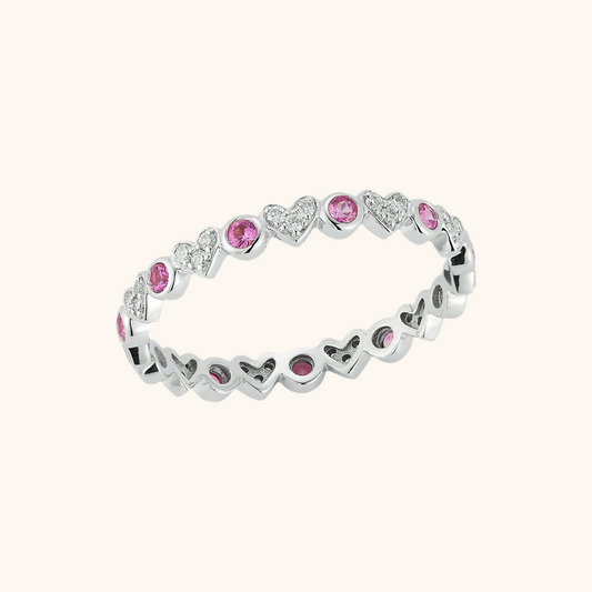 Diamond Hearts and Pink Sapphire Eternity Ring