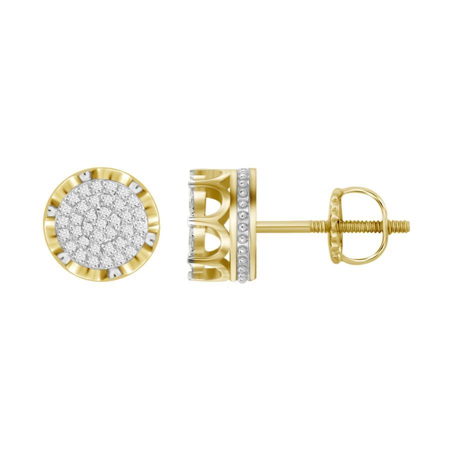 MEN'S EARRINGS 0.15CT ROUND DIAMOND YELLOW GOLD/STERLING SILVER