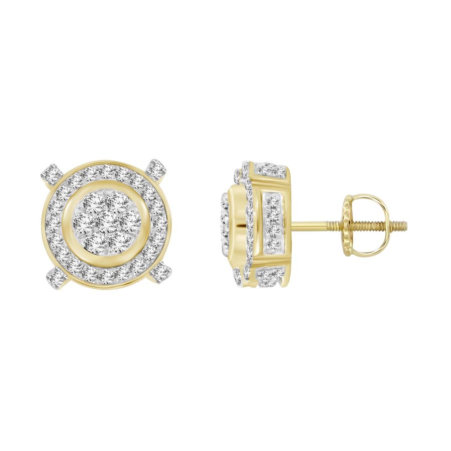 LADIES STUD EARRINGS 0.50CT ROUND DIAMOND 10K YELLOW GOLD