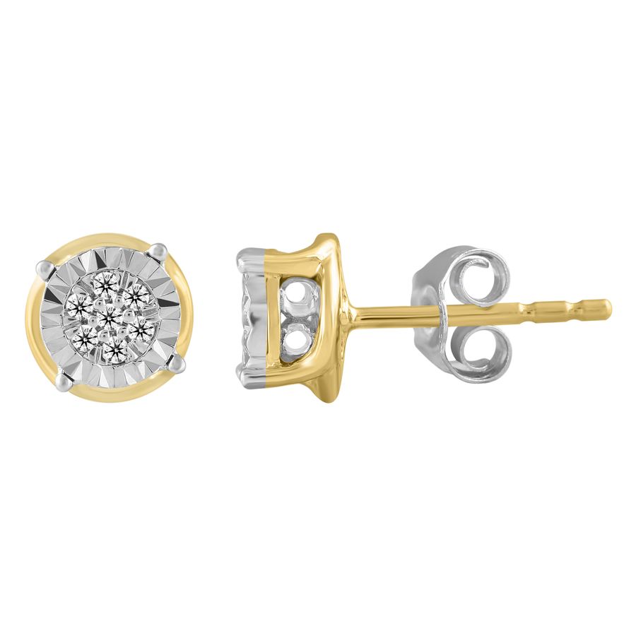 LADIES STUD EARRINGS 0.10CT ROUND DIAMOND 10K YELLOW GOLD