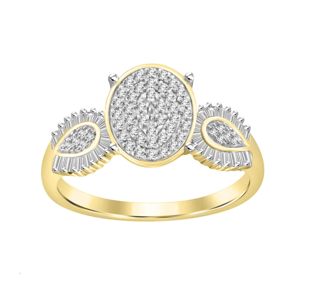 LADIES RING 0.35CT ROUND/BAGUETTE DIAMOND 10K YELLOW GOLD