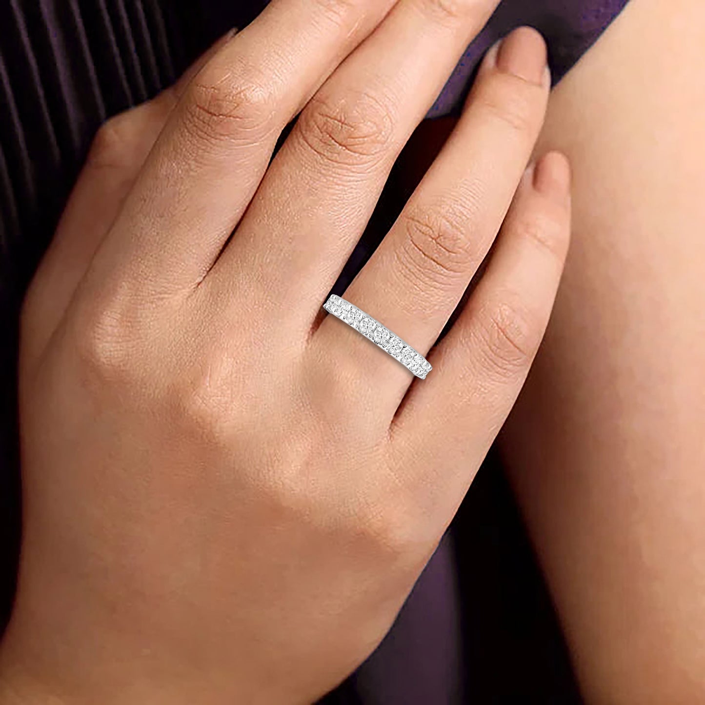 LADIES BAND 1.00CT ROUND DIAMOND 14K WHITE GOLD