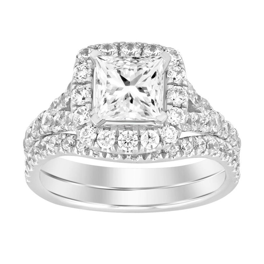 LADIES SEMI MOUNT BRIDAL SET 1.00CT ROUND DIAMOND 14K WHITE GOLD