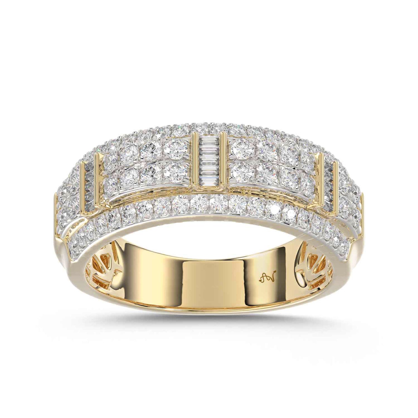 MEN'S BAND 1.00CT ROUND/BAGUETTE DIAMOND 10K YELLOW GOLD
