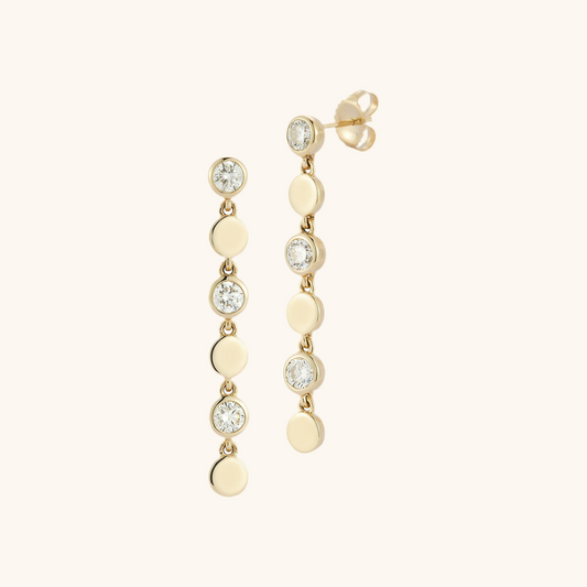 Alternating Round and Bead Drop Earrings 14K