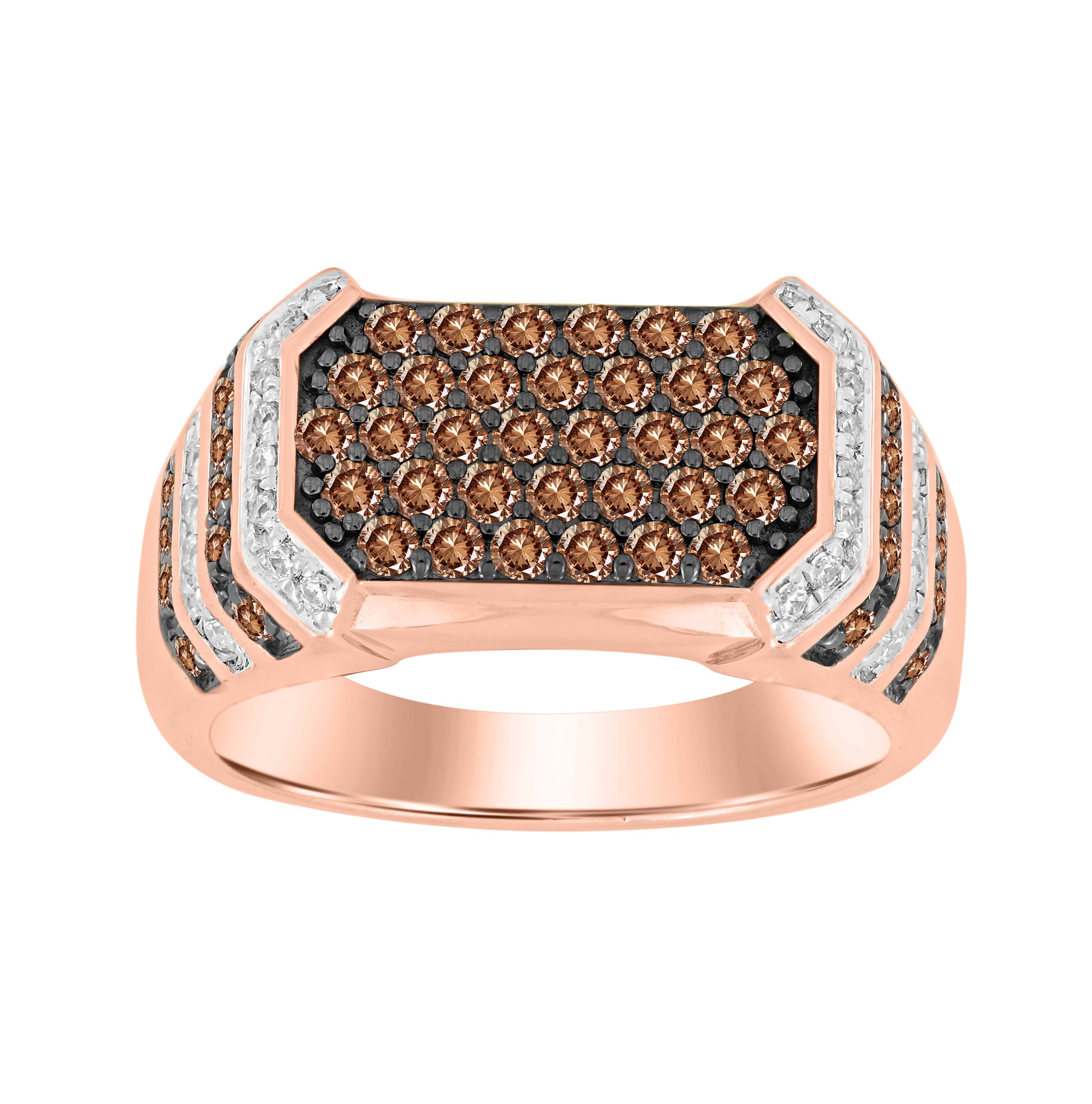 MEN'S  RING 1.00CT ROUND/DARK BROWN DIAMOND 10K ROSE GOLD