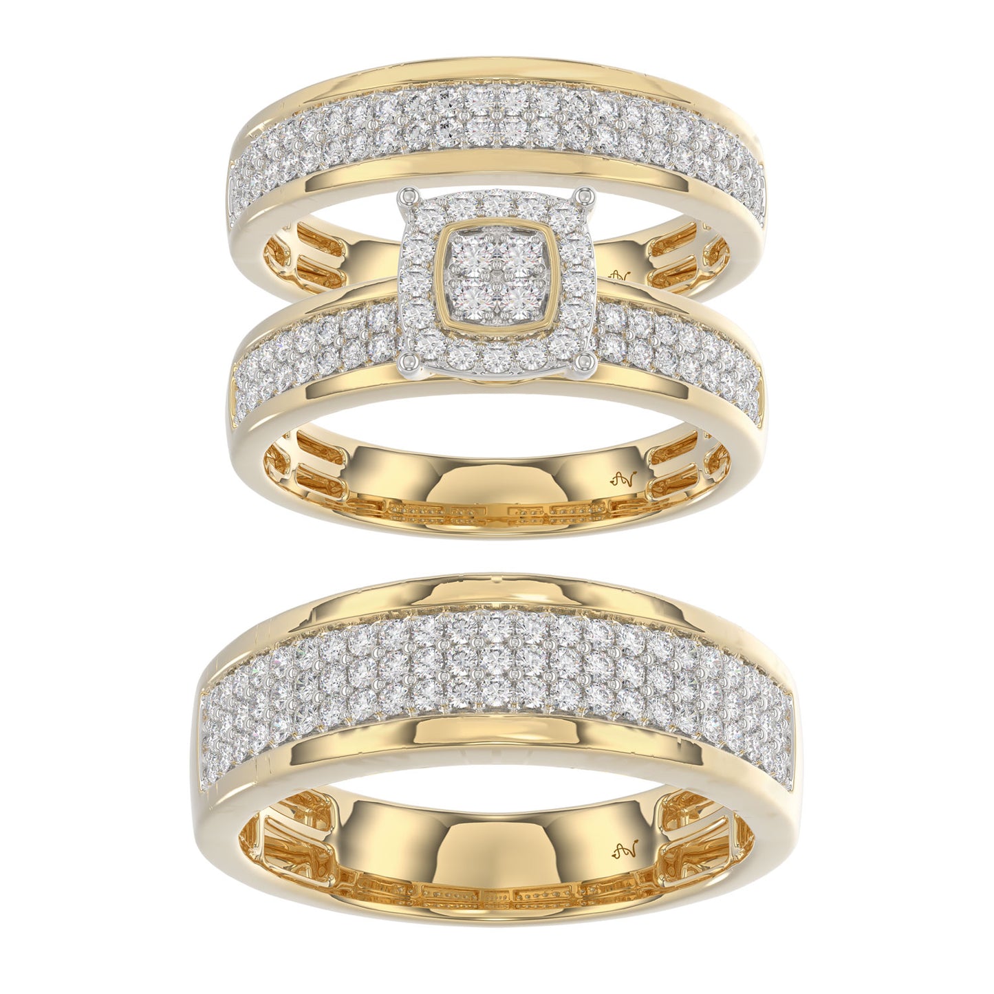 LADIES TRIO SET 1.00CT ROUND DIAMOND 10K YELLOW GOLD