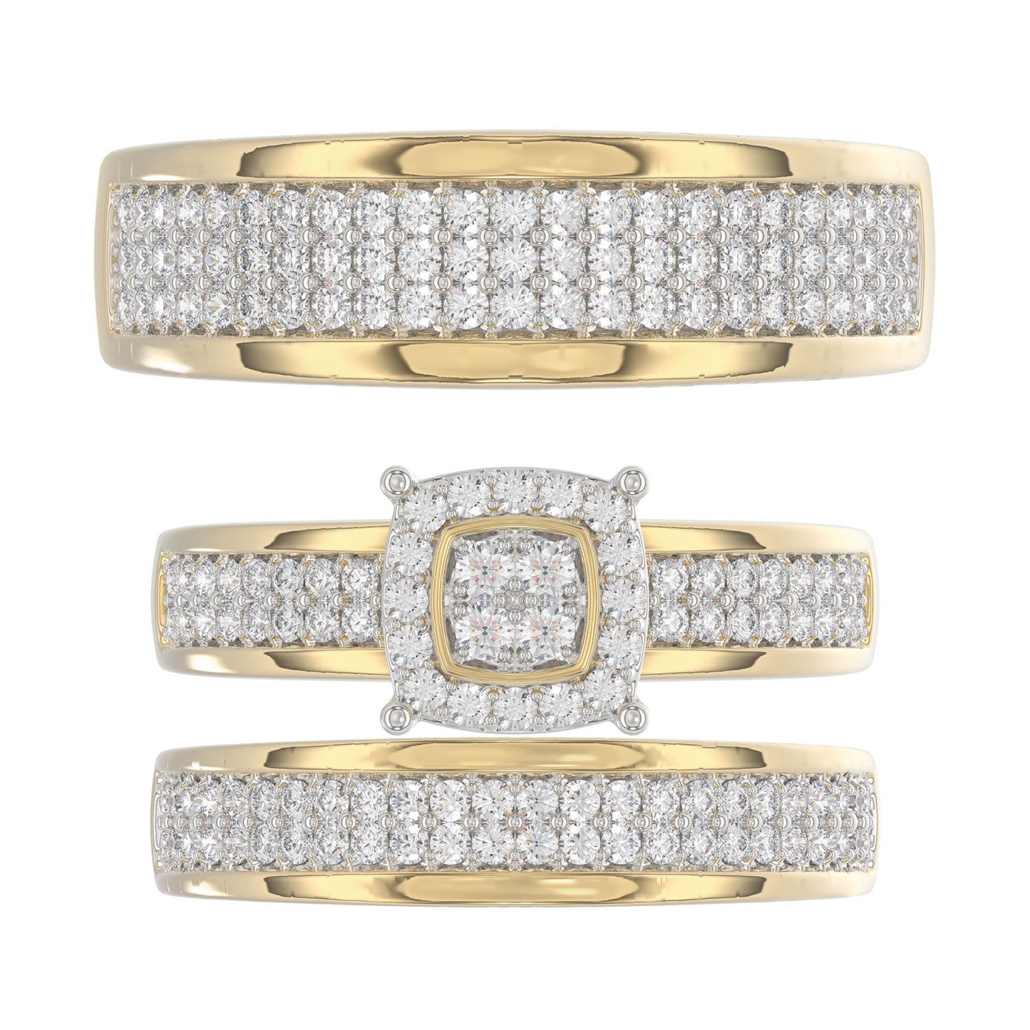 LADIES TRIO SET 1.00CT ROUND DIAMOND 10K YELLOW GOLD