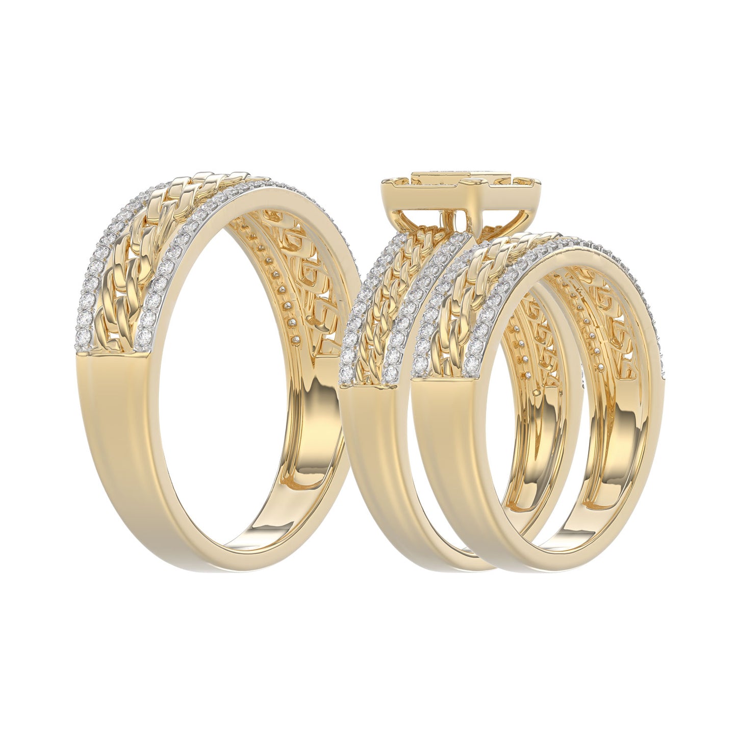 LADIES TRIOS SET 0.50CT ROUND DIAMOND 10K YELLOW GOLD