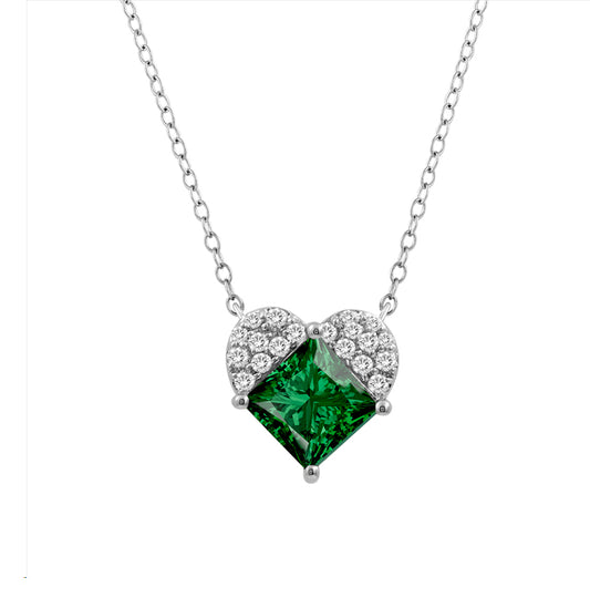 LADIES PENDANT WITH CHAIN 1.65CT ROUND/EMERALD PRINCESS DIAMOND 14K WHITE GOLD (EMERALD PRINCESS DIAMOND-1.50CT)