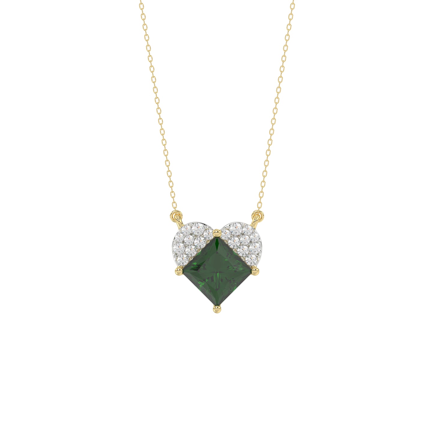 LADIES PENDANT 1.45CT ROUND/GREEN EMERALD PRINCESS DIAMOND 14K YELLOW GOLD (GREEN EMERALD PRINCESS 1.32CT)