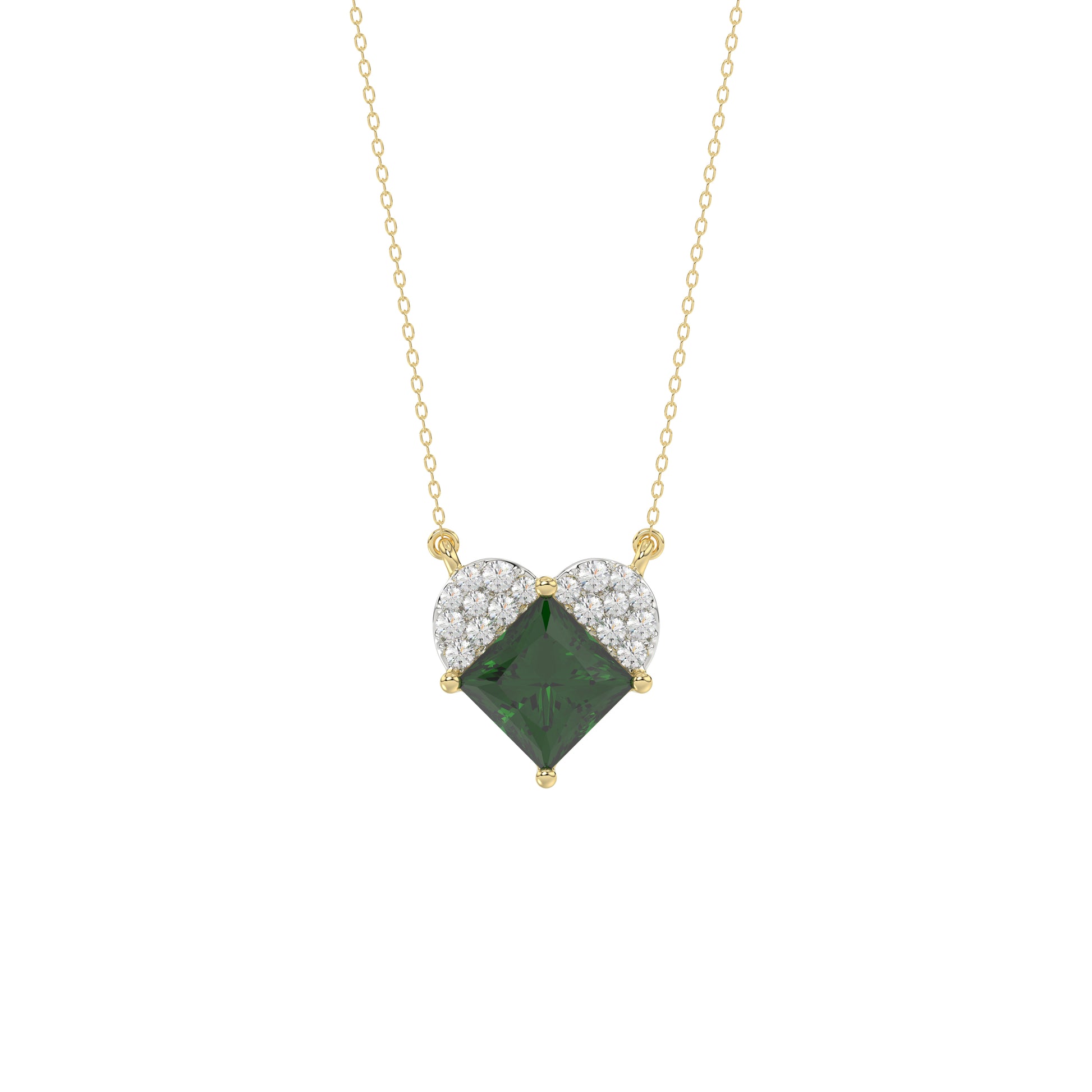 LADIES PENDANT 1.45CT ROUND/GREEN EMERALD PRINCESS DIAMOND 14K YELLOW GOLD (GREEN EMERALD PRINCESS 1.32CT)