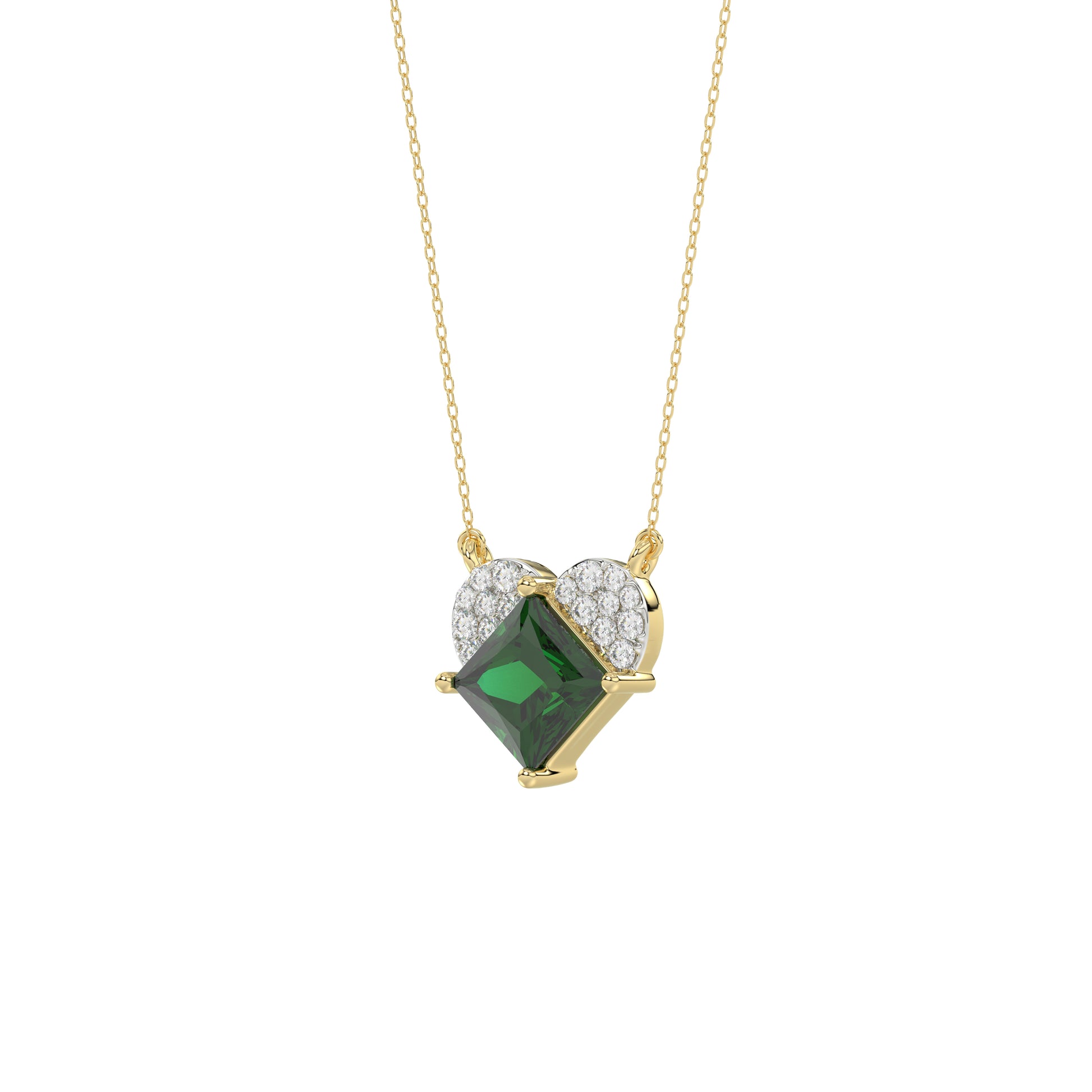LADIES PENDANT 1.45CT ROUND/GREEN EMERALD PRINCESS DIAMOND 14K YELLOW GOLD (GREEN EMERALD PRINCESS 1.32CT)