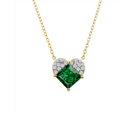 LADIES PENDANT WITH CHAIN 1.45CT ROUND/EMERALD PRINCESS DIAMOND 14K YELLOW GOLD (EMERALD PRINCESS DIAMOND 1.32CT)