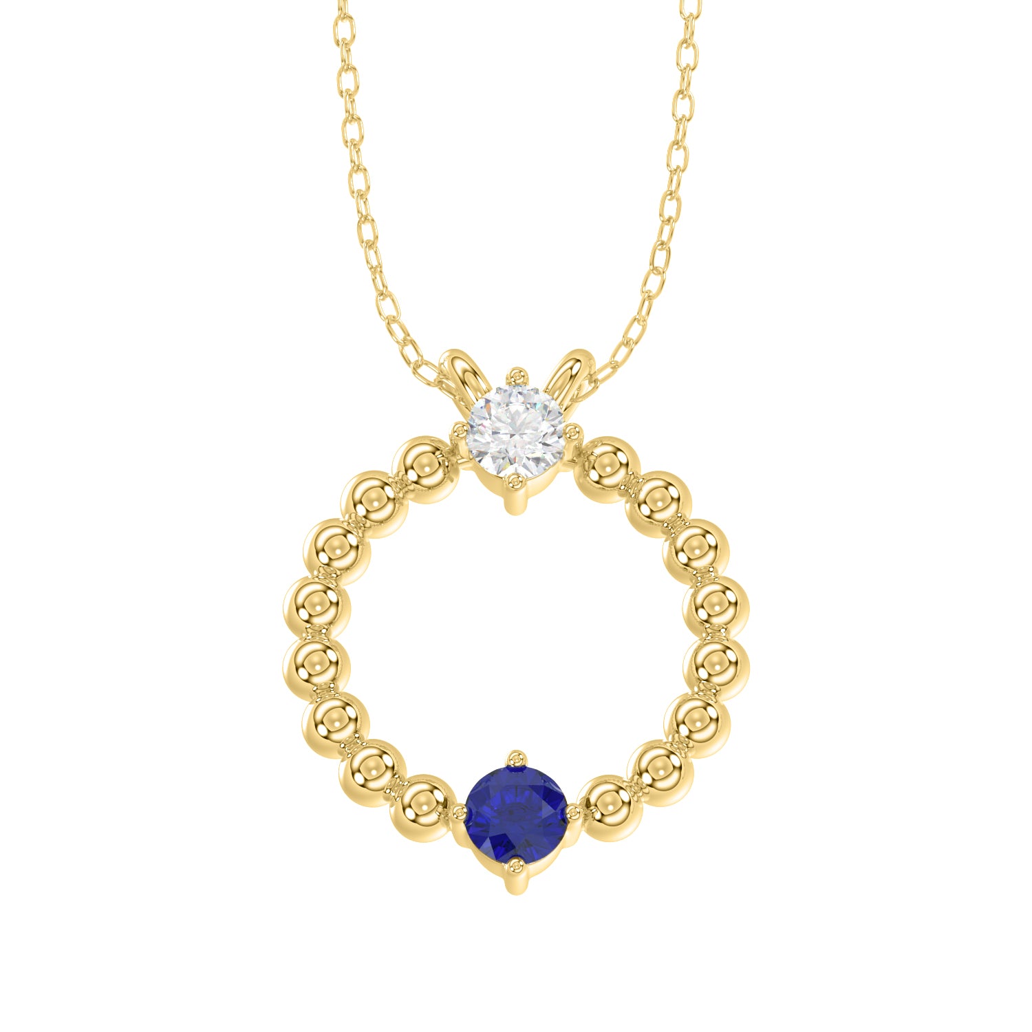 LADIES PENDANT WITH CHAIN 0.15CT ROUND/BLUE SAPPHIRE DIAMOND 14K YELLOW GOLD (CENTER STONE ROUND BLUE SAPPHIRE-0.10CT)