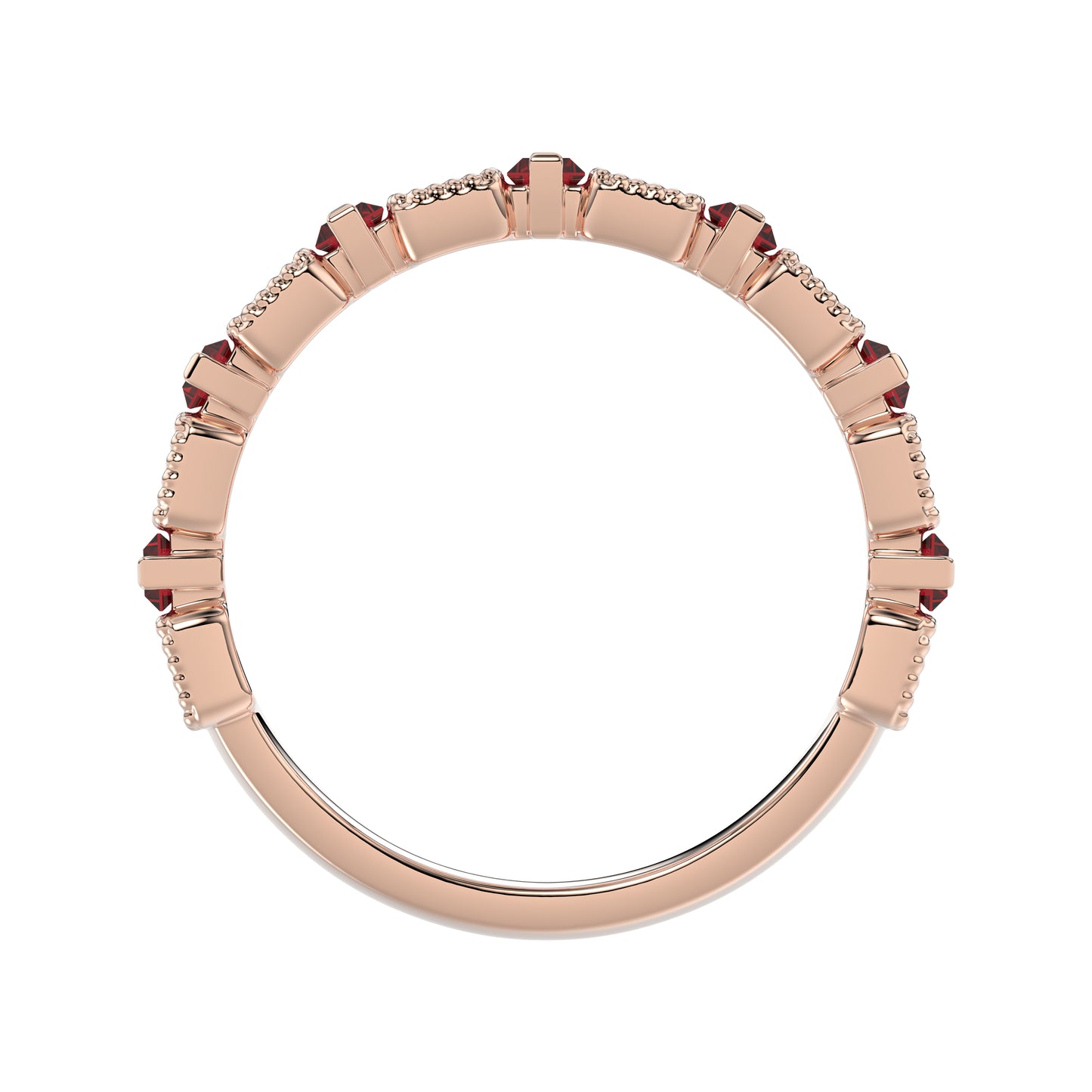 LADIES BAND 1.30CT ROUND/BAGUETTE RUBY DIAMOND 14K ROSE GOLD