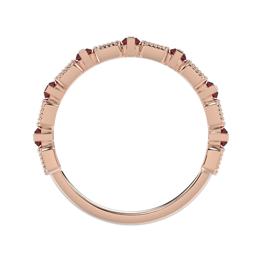 LADIES BAND 1.30CT ROUND/BAGUETTE RUBY DIAMOND 14K ROSE GOLD