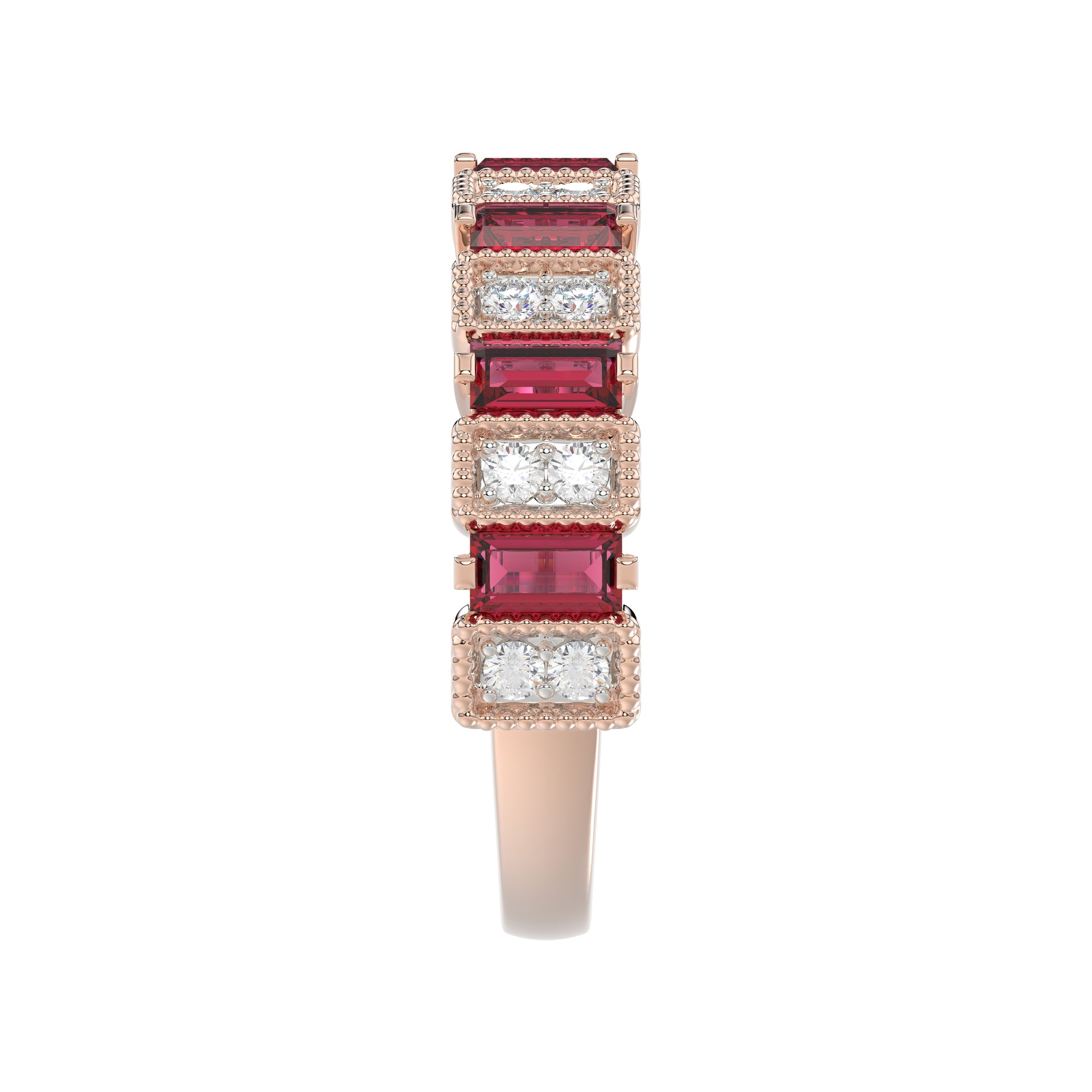 LADIES BAND 1.30CT ROUND/BAGUETTE RUBY DIAMOND 14K ROSE GOLD