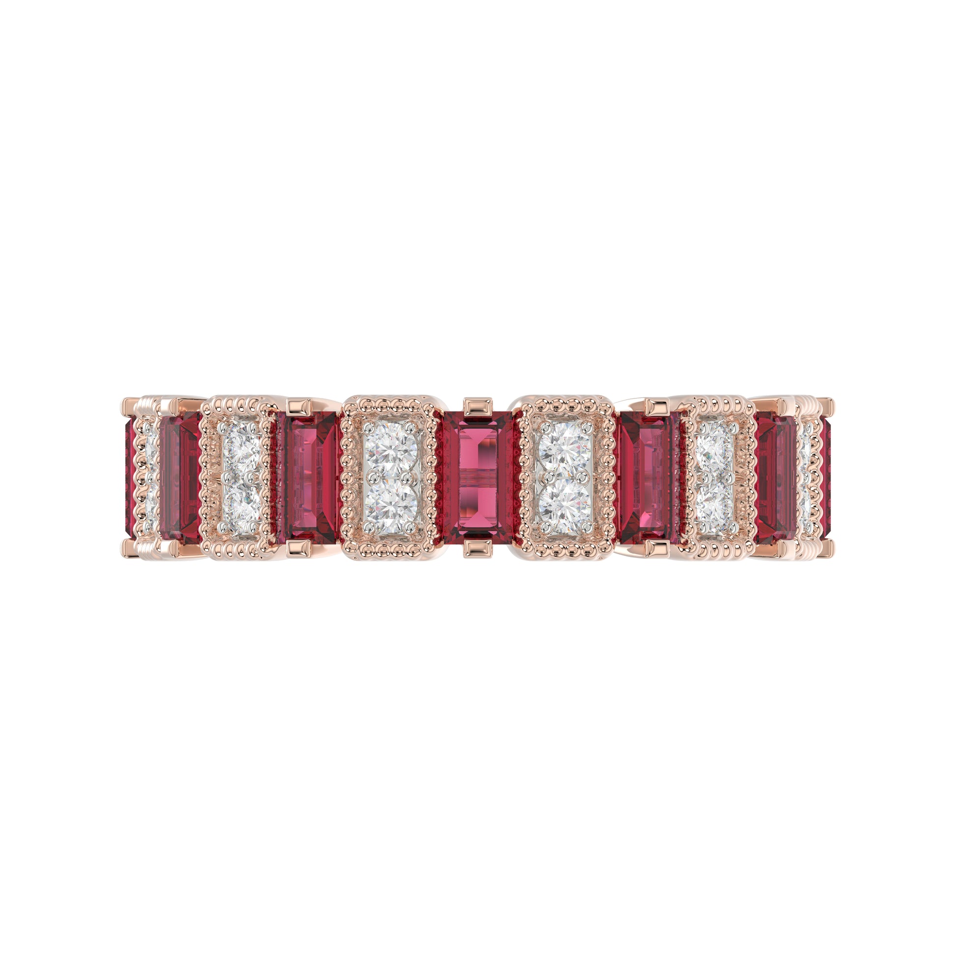 LADIES BAND 1.30CT ROUND/BAGUETTE RUBY DIAMOND 14K ROSE GOLD