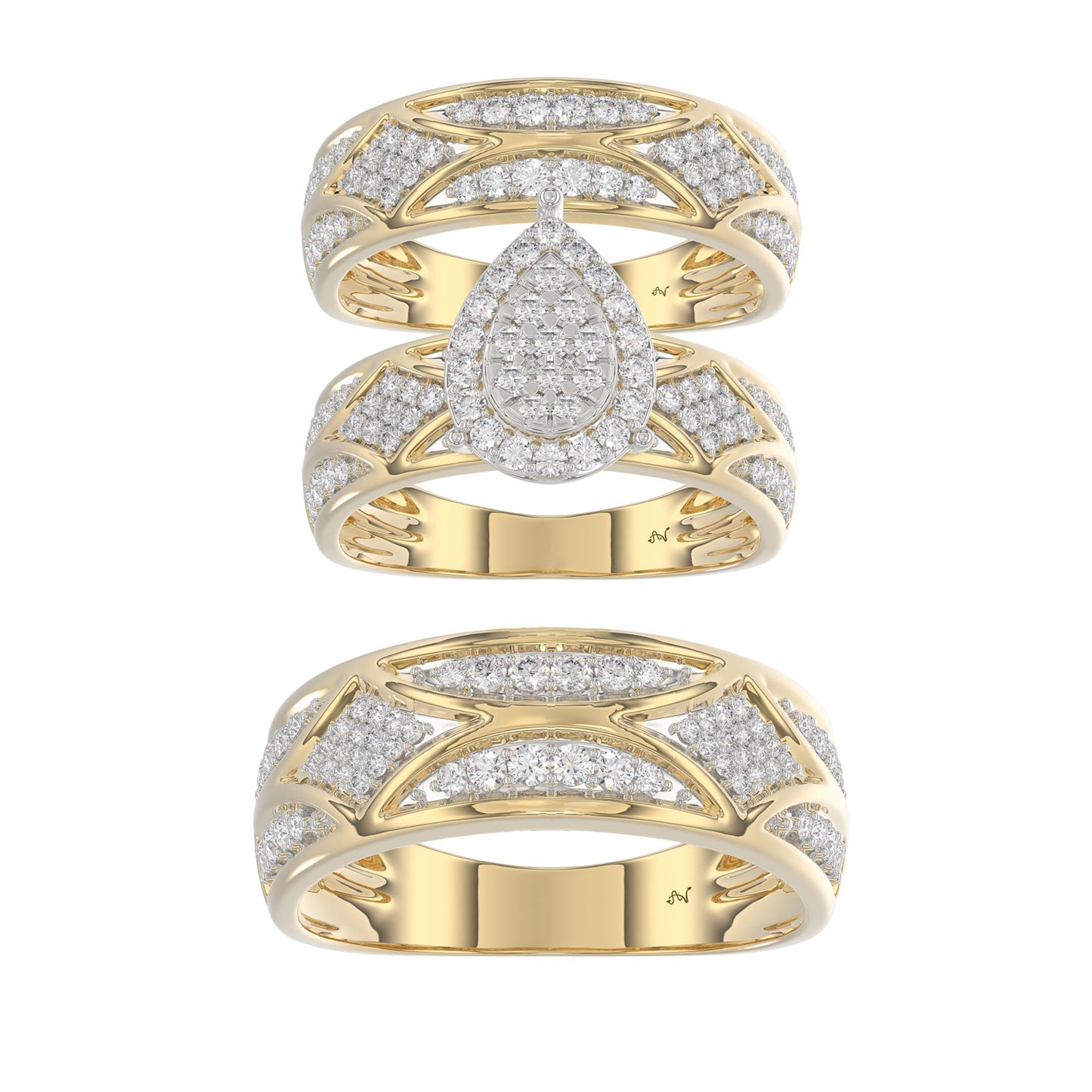 LADIES TRIO SET 1.33CT ROUND DIAMOND 10K YELLOW GOLD