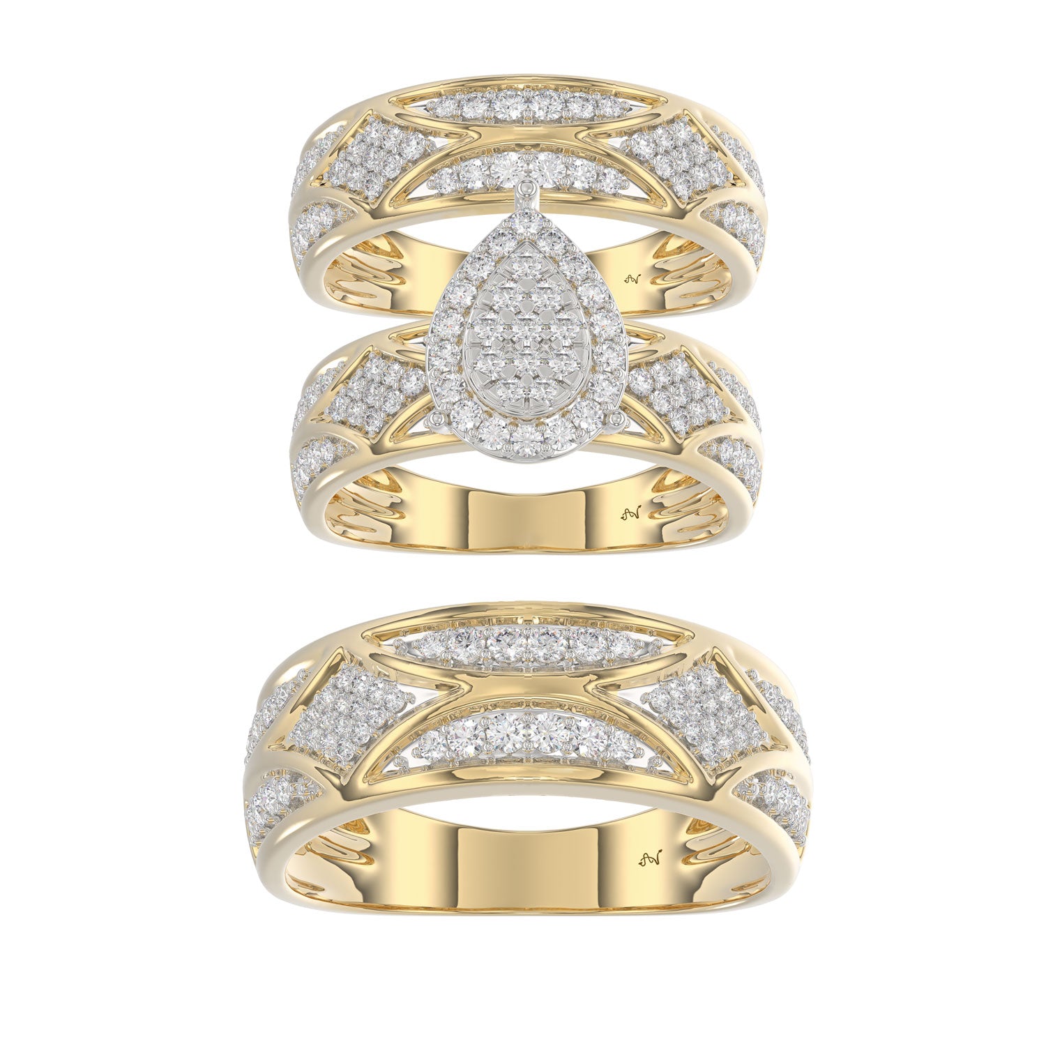 LADIES TRIO SET 1.33CT ROUND DIAMOND 10K YELLOW GOLD