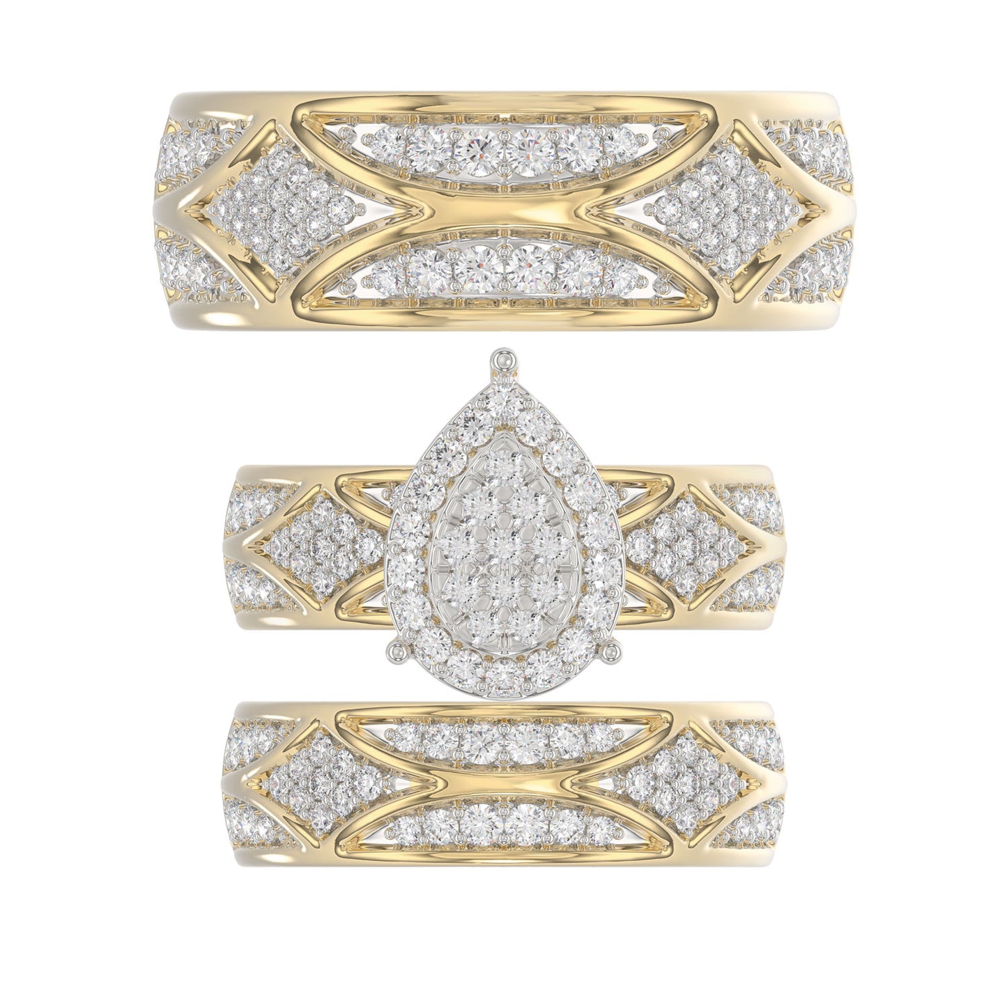 LADIES TRIO SET 1.33CT ROUND DIAMOND 10K YELLOW GOLD
