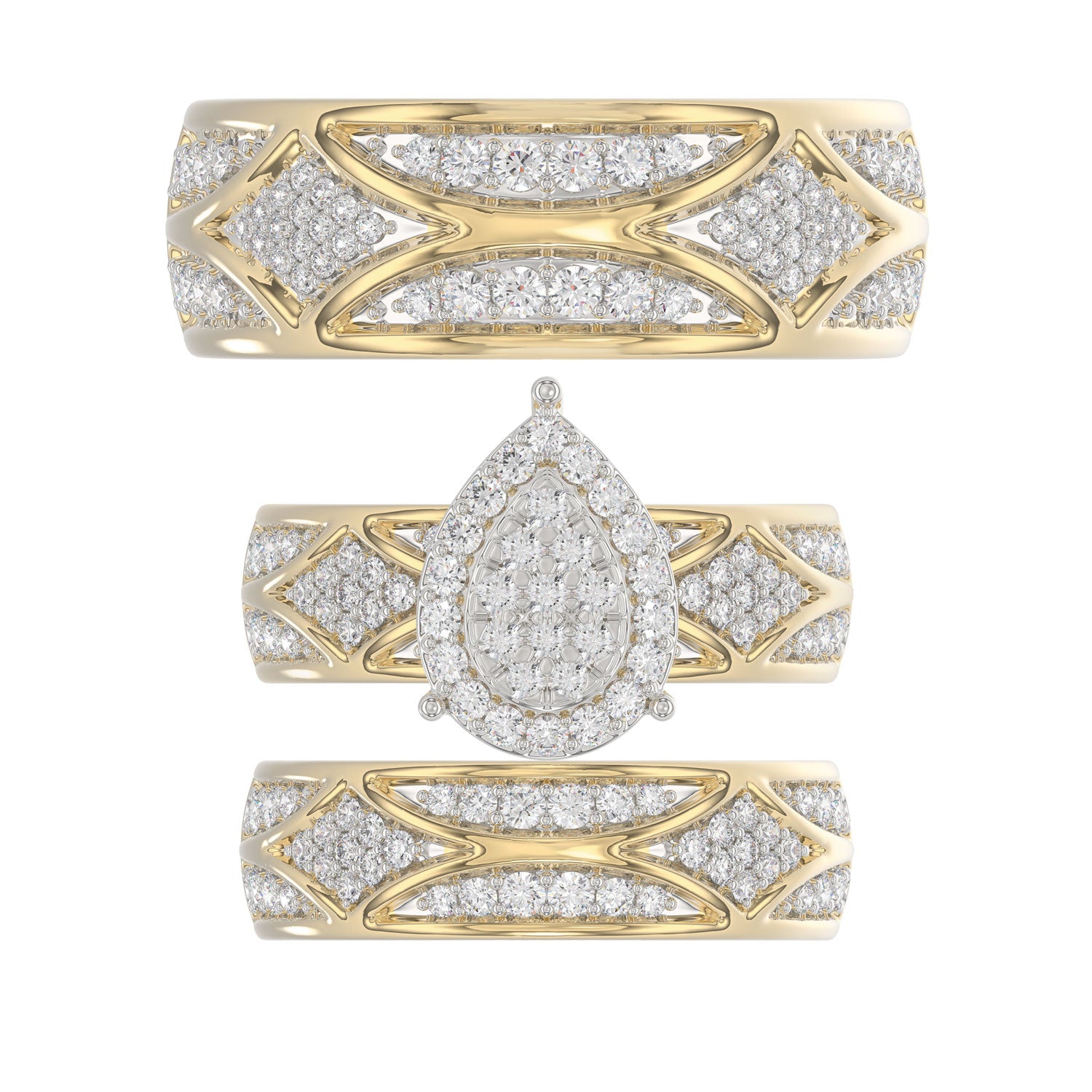 LADIES TRIO SET 1.33CT ROUND DIAMOND 10K YELLOW GOLD