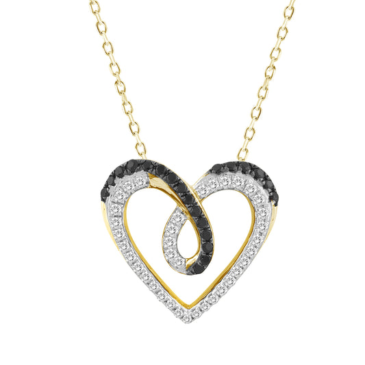 LADIES PENDANT WITH CHAIN 0.25CT ROUND/BLACK DIAMOND 14K YELLOW GOLD