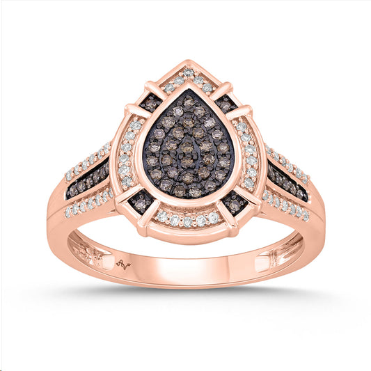 LADIES RING 0.30CT DARK BROWN/ROUND DIAMOND 14K ROSE GOLD