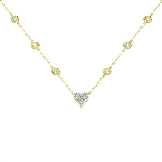 Elegant 10K Yellow Gold 0.20CT Round Diamond Heart Necklace For Women