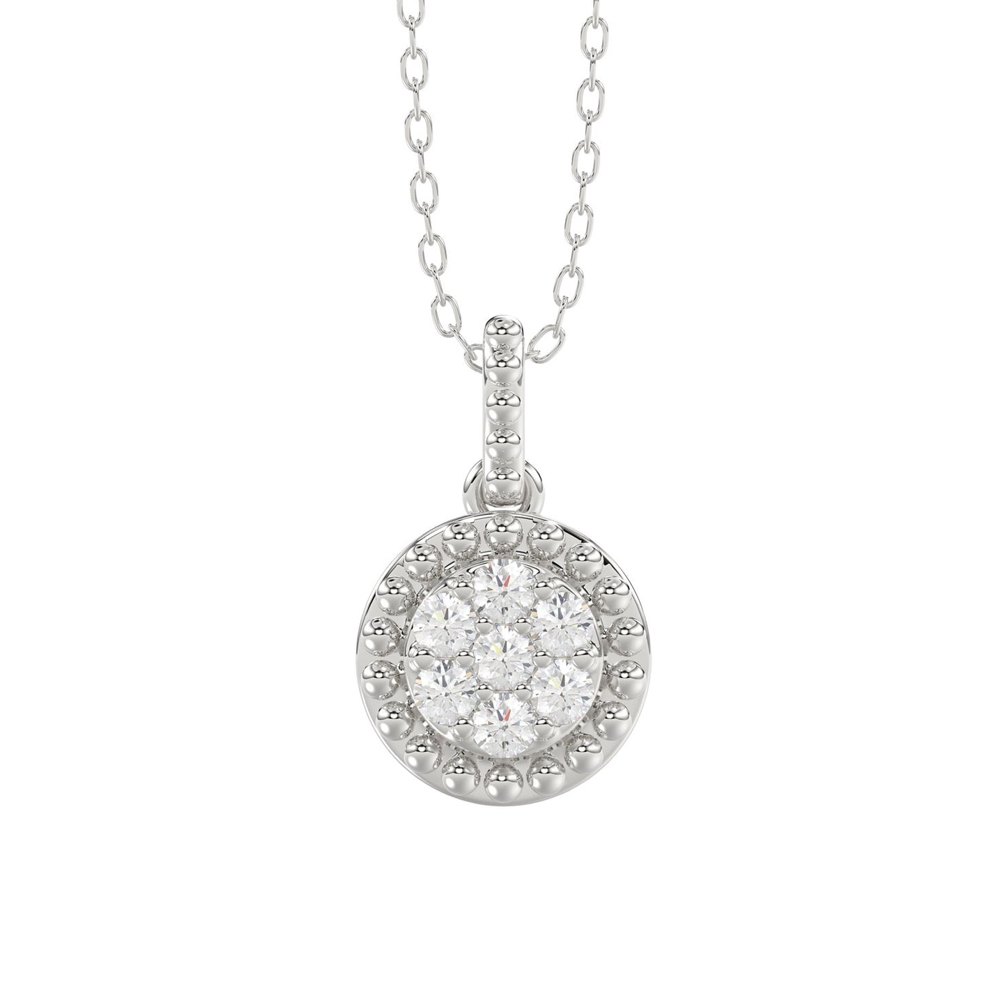 LADIES PENDANT WITH CHAIN 0.10CT ROUND DIAMOND 14K WHITE GOLD