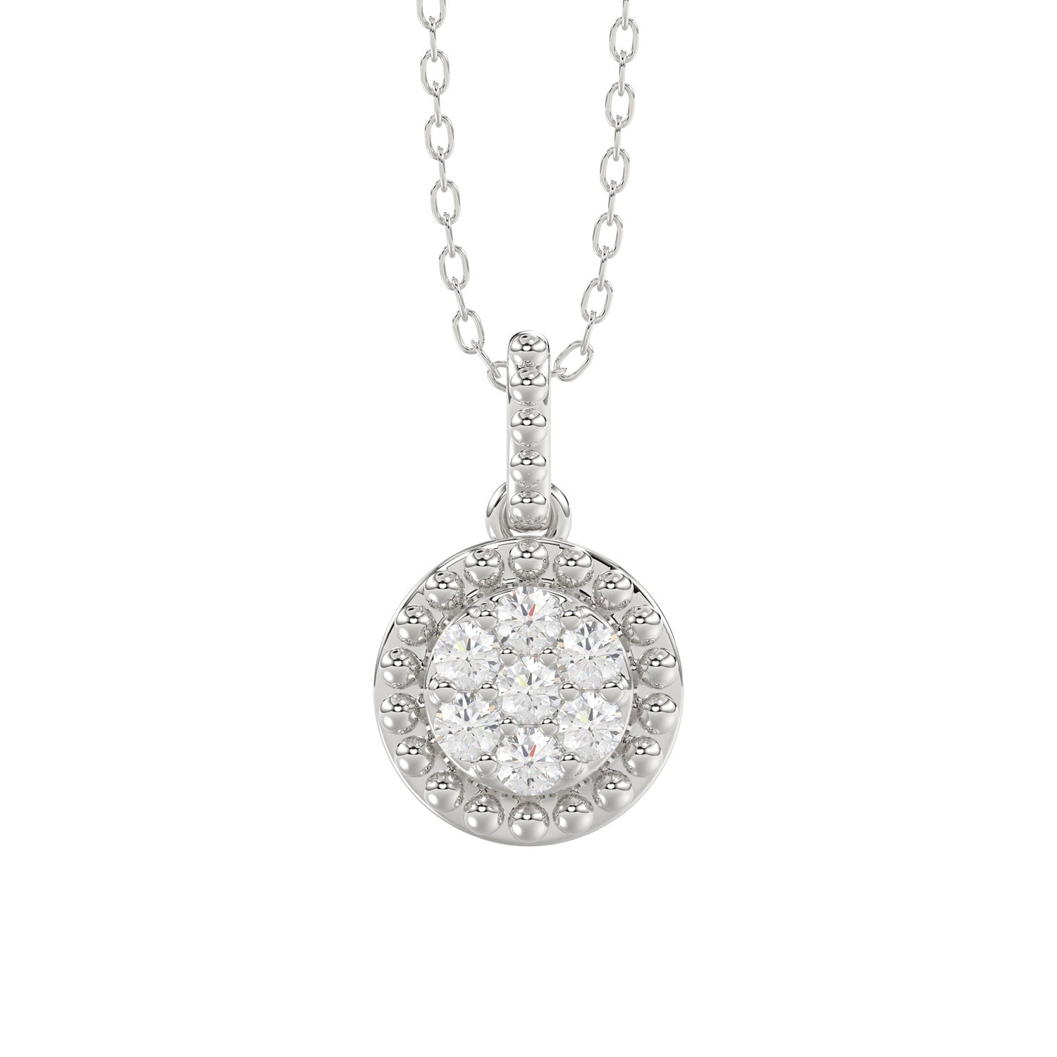 LADIES PENDANT WITH CHAIN 0.10CT ROUND DIAMOND 14K WHITE GOLD