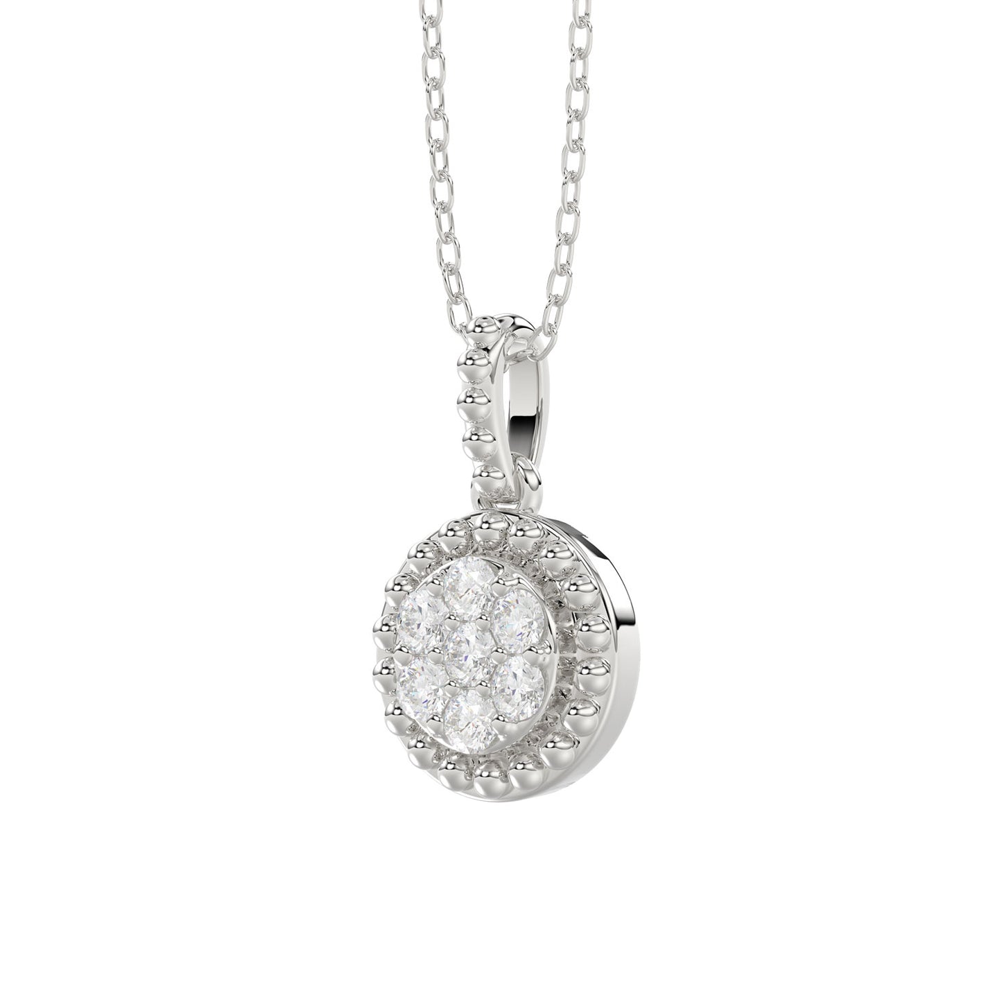 LADIES PENDANT WITH CHAIN 0.10CT ROUND DIAMOND 14K WHITE GOLD