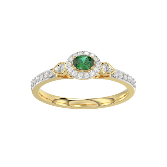 LADIES RING 0.33CT ROUND/GREEN EMERALD OVAL DIAMOND 14K YELLOW GOLD (CENTER STONE 0.15CT GREEN EMERALD OVAL DIAMOND)
