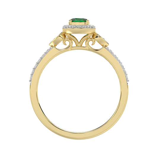 LADIES RING 0.33CT ROUND/GREEN EMERALD OVAL DIAMOND 14K YELLOW GOLD (CENTER STONE 0.15CT GREEN EMERALD OVAL DIAMOND)