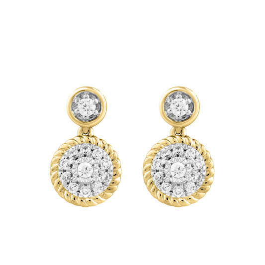 LADIES EARRINGS 0.13CT ROUND DIAMOND 14K YELLOW GOLD