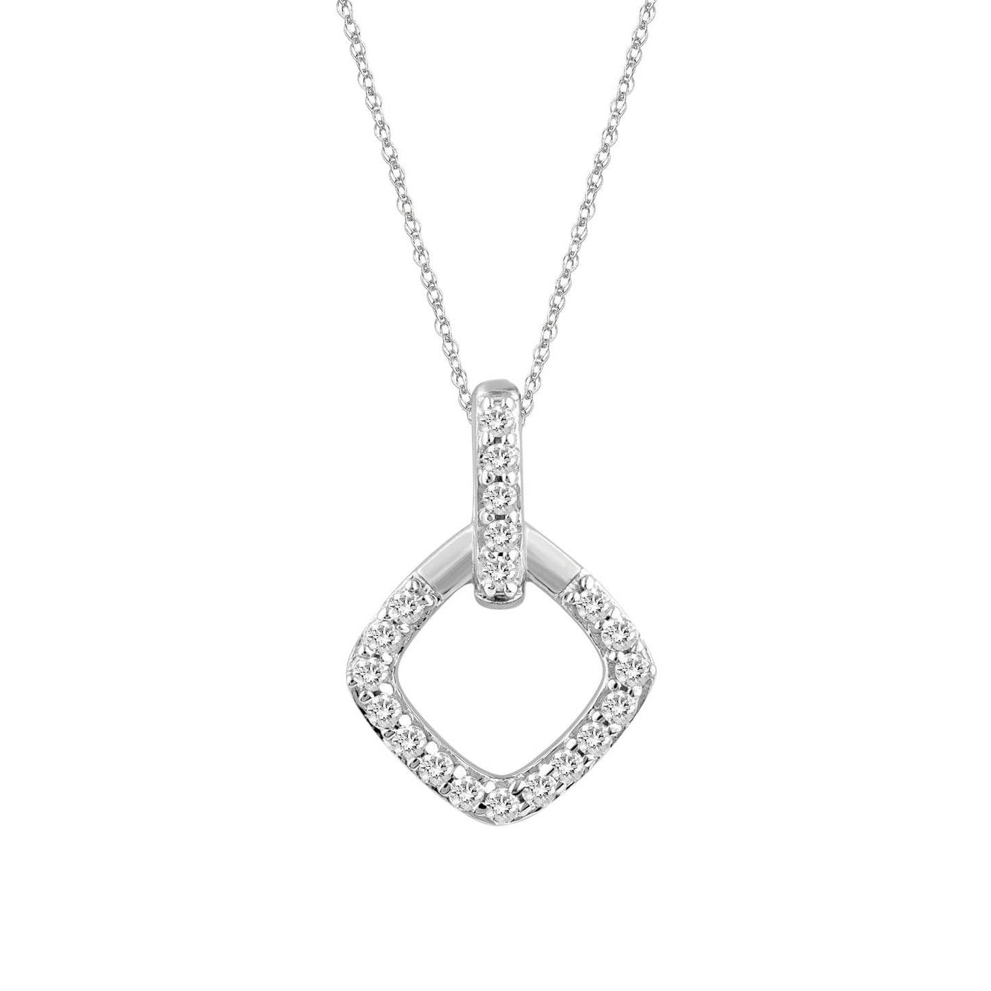 LADIES PENDANT WITH CHAIN 0.13CT ROUND DIAMOND 10K WHITE GOLD