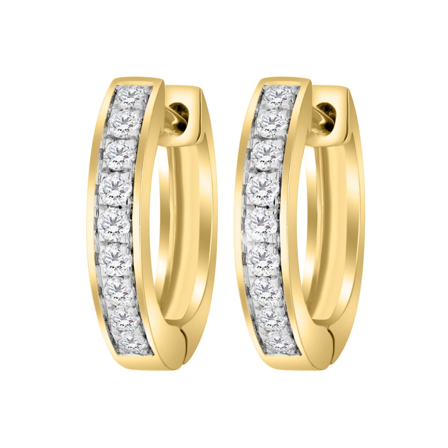 LADIES HOOP EARRINGS 0.15CT ROUND DIAMOND 10K YELLOW GOLD