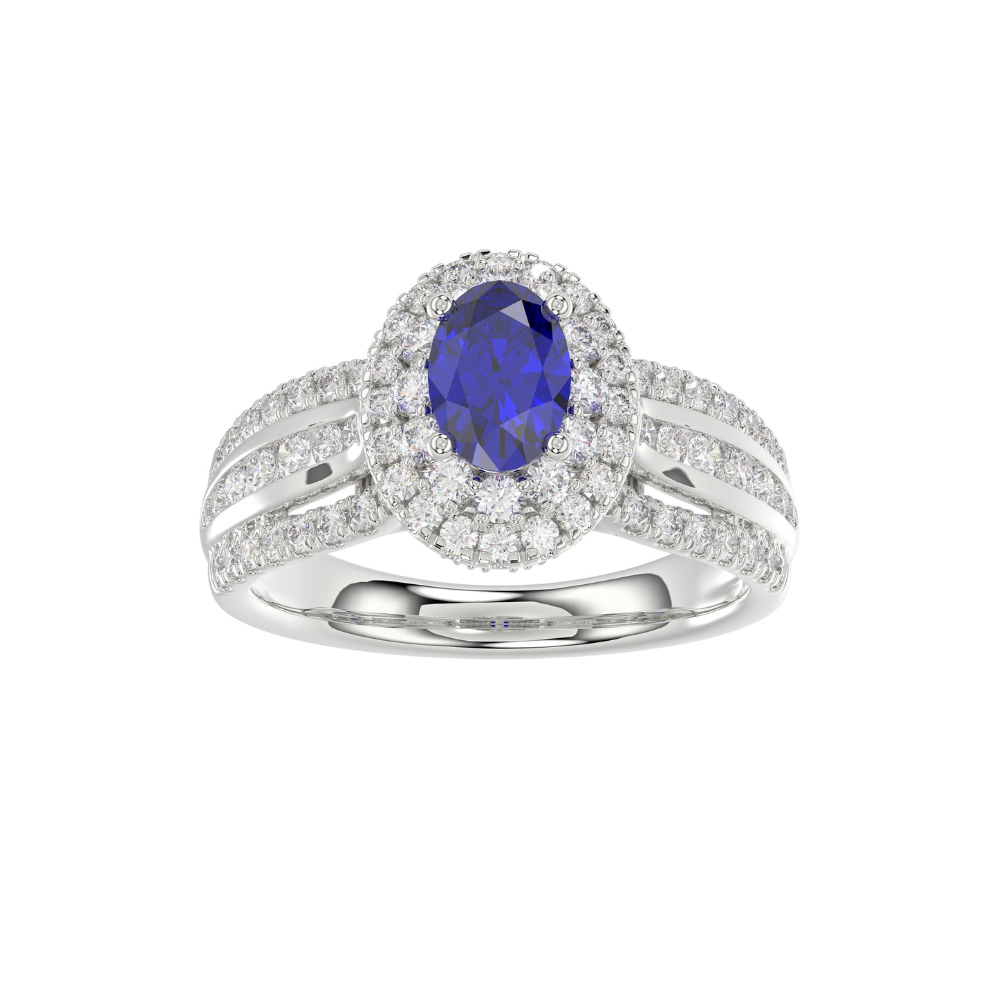 LADIES RING 1.65CT ROUND/BLUE SAPPHIRE OVAL DIAMOND 14K WHITE GOLD (CENTER STONE 0.94CT BLUE SAPPHIRE OVAL DIAMOND)